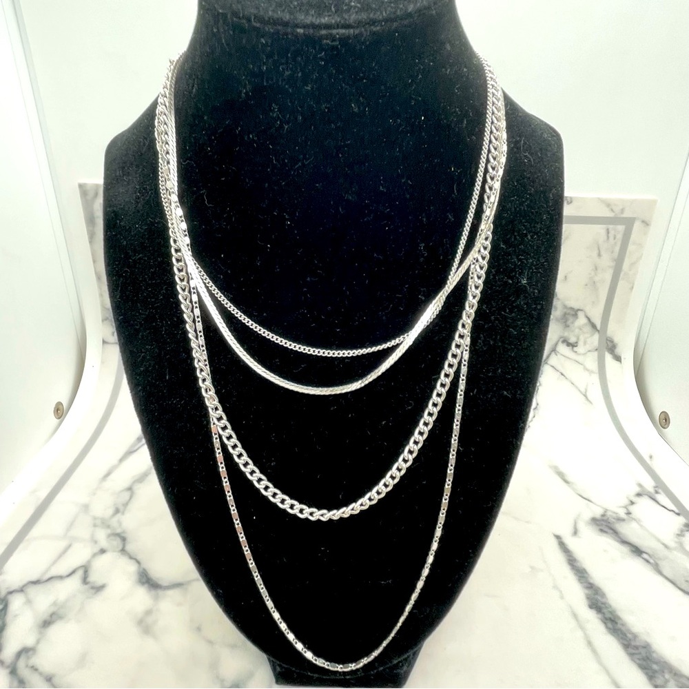 New Silver Tone Layered Necklace Make a Wish Chain